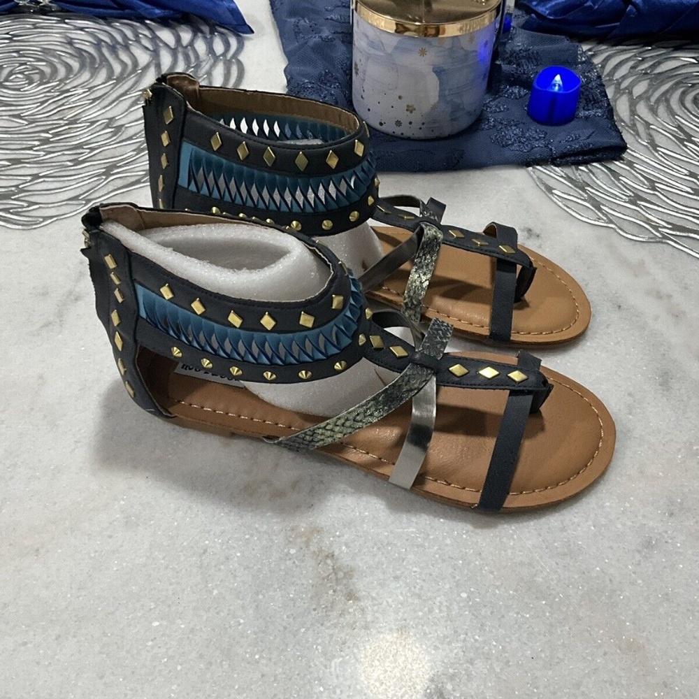 Not Rated Womens Lemon Twist Navy Gladiator Sandals 8 Medium (B,M)